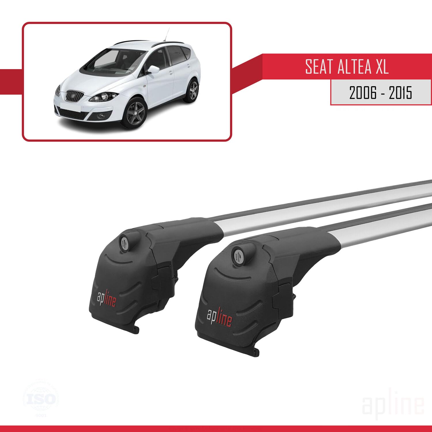 Compatible con Seat Altea XL (5P) 2006-2015 Modelo Ace-2 Barra de Techo Auto Portaequipajes Barras Transversales Gris Aluminio 2 Barras