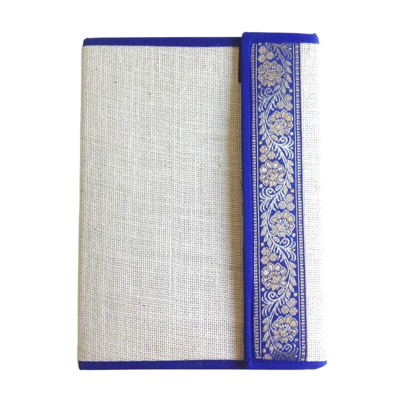 Image of Future X Eco-Friendly Jute File Folder | Handcrafted Document Folder with Button Closure | Reusable Office & Conference File Holder (Bifold Jute Blue)