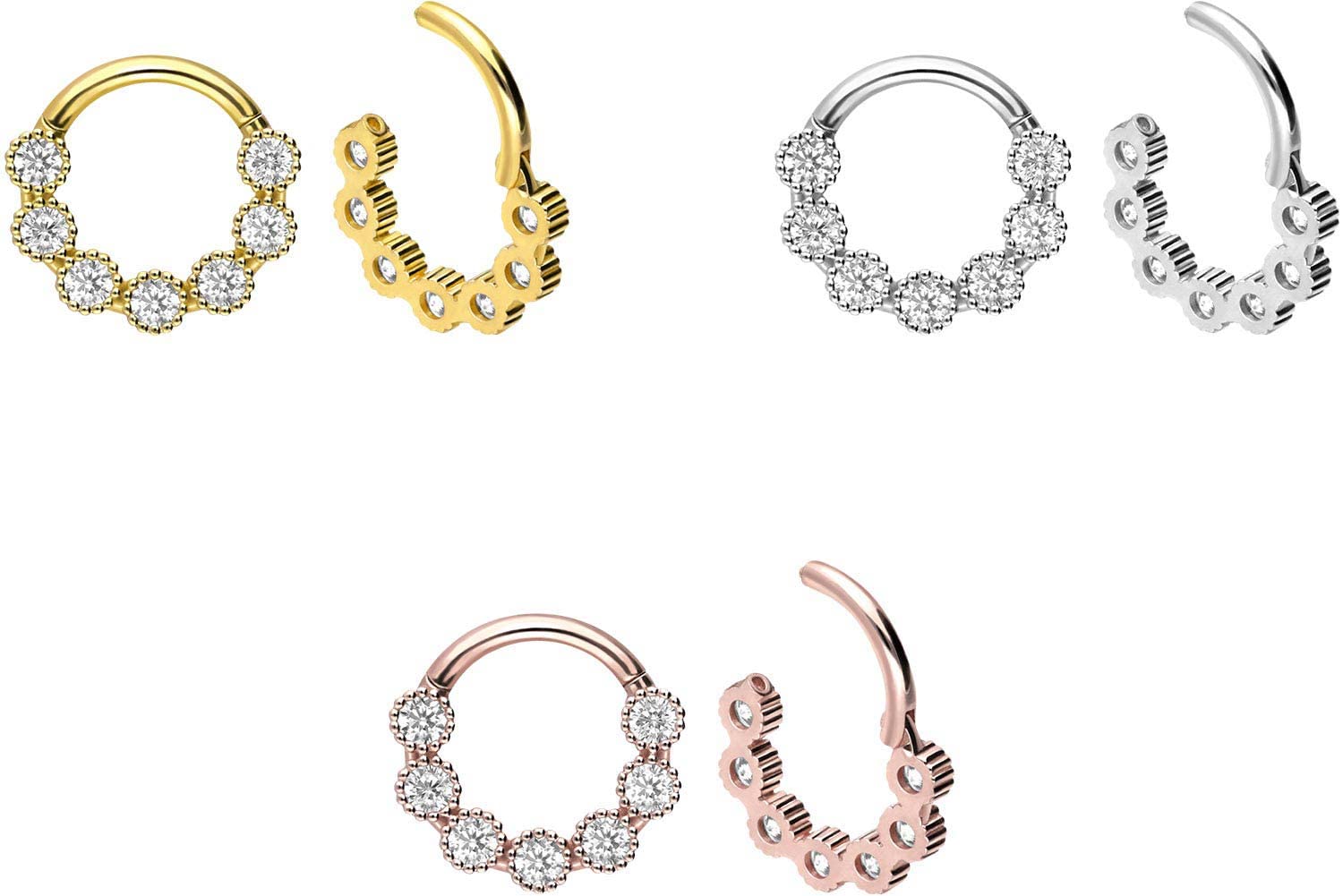 PIERCINGLINE 750er Gold Segmentring Clicker | 18 KARAT | 7 KRISTALLE | Piercing Ring Nase Septum Ohr Helix | Farbauswahl