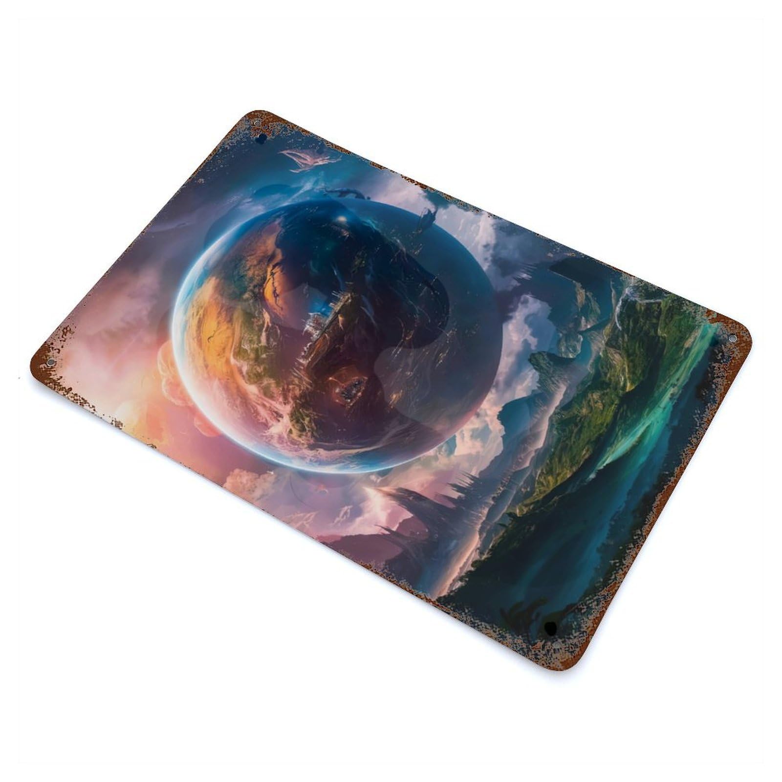 Enchanted Exoplanet Aged Metal Wall Plaque 11.8"x7.9", for Pub, Kitchen And Man Cave Decor, Decorative Metal Wall Art