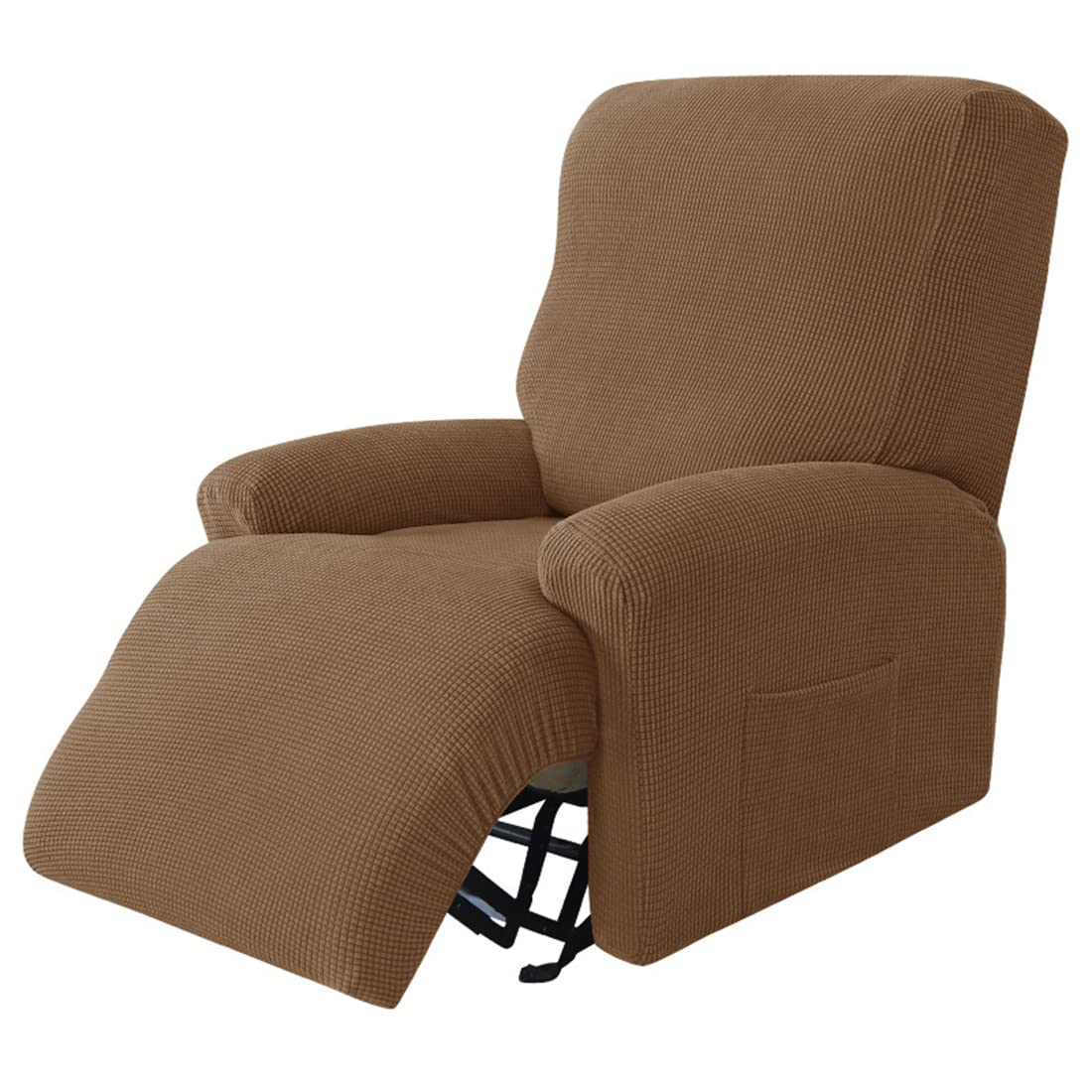 YOPOIY Stirata Copripoltrona Relax Reclinabile 4 pezzi Fodera poltrona con fondo elastico Motivo jacquard morbido aderente con tasca per soggiorno -Caffè profondo-
