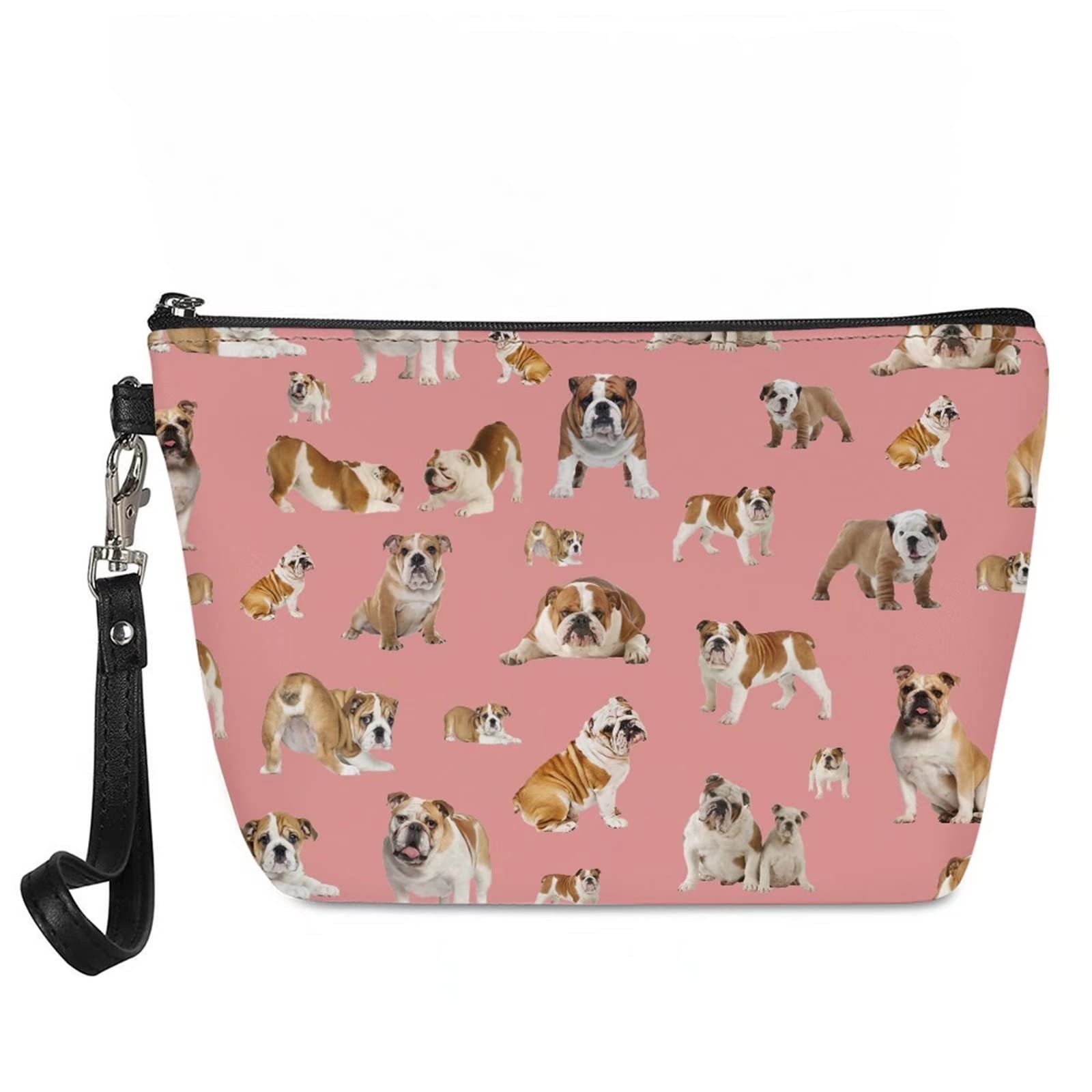Howilath Cute 3D Dog Puppy English Bulldog Print Women Makeup Bags Large Capacity Pu Leather Cosmetic Bags Portable Storage Organizer with Zipper(