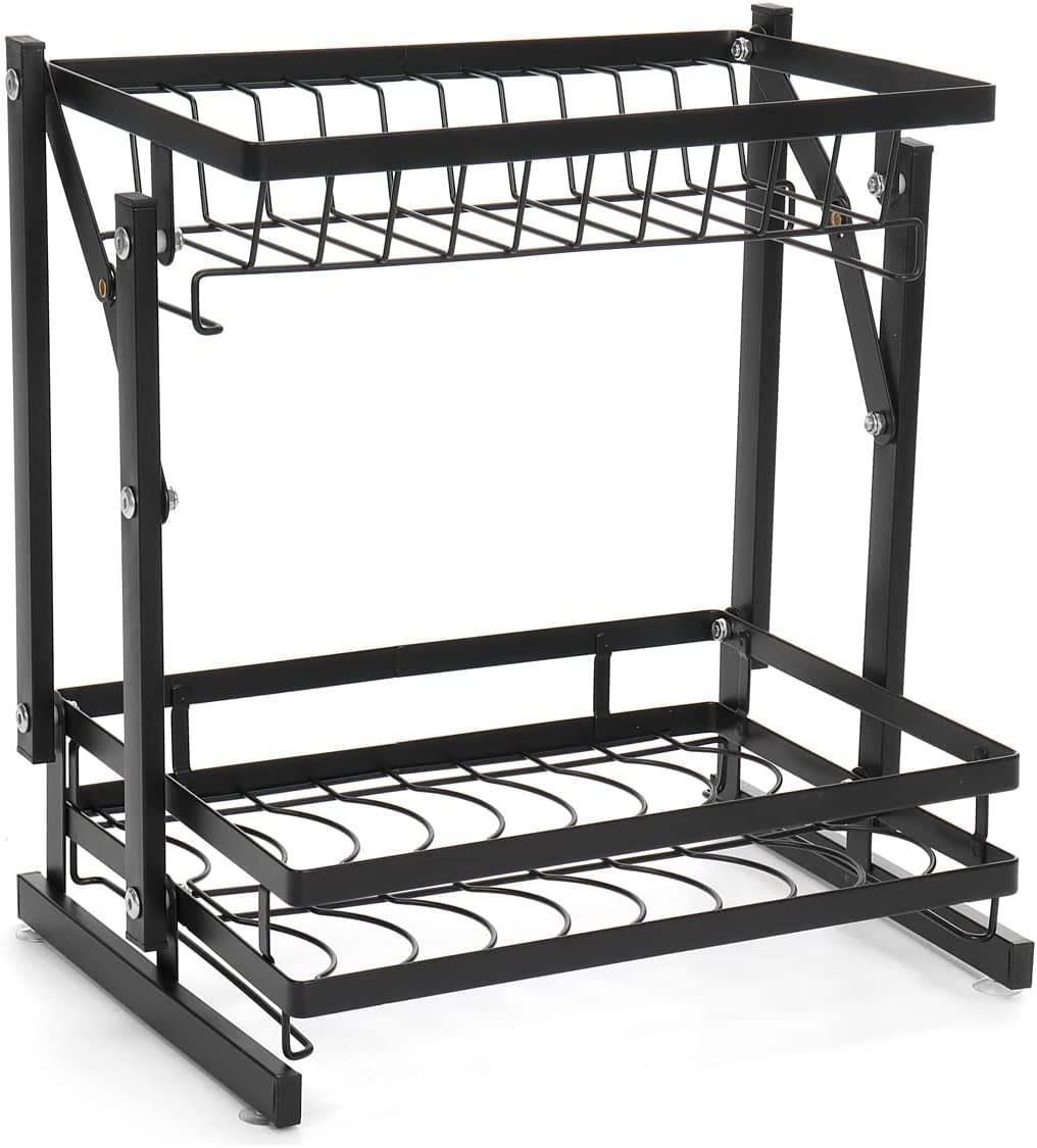 SaryEdge Dish Drainers Dish Drainer 2-Layer Stainless Steel Dish Racks For Kitchen Counter Three-Dimensional Foldable Cutlery Basket,Rack only,Rack only