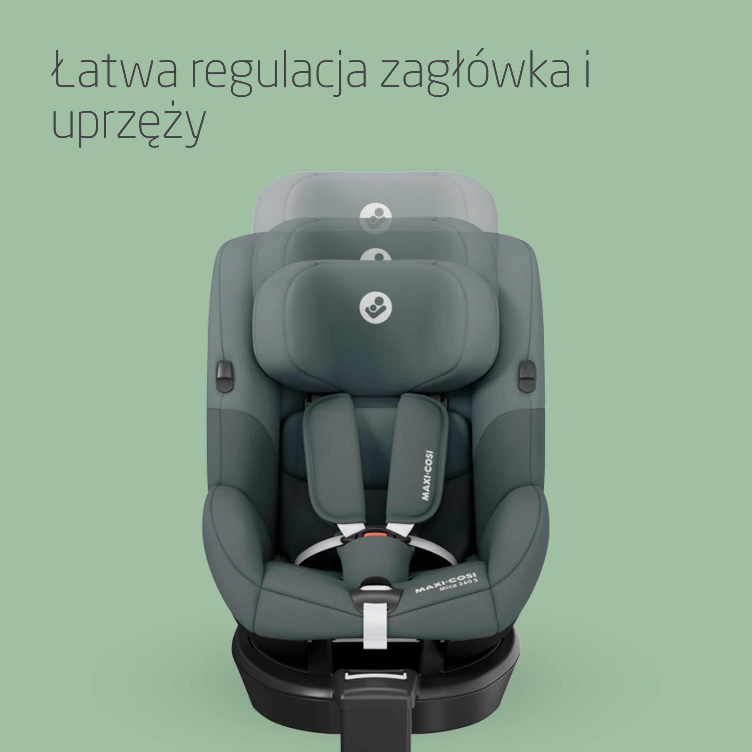 Maxi-Cosi Mica 360 S, Fotelik samochodowy obrotowy 360, 3 miesiące–4 lata (61–105 cm), Obracanie FlexiSpin, 5 pozycji odchylenia, Ochrony G-CELL, Zaczepy na pasy uprzęży Easy-in, Tonal Graphite