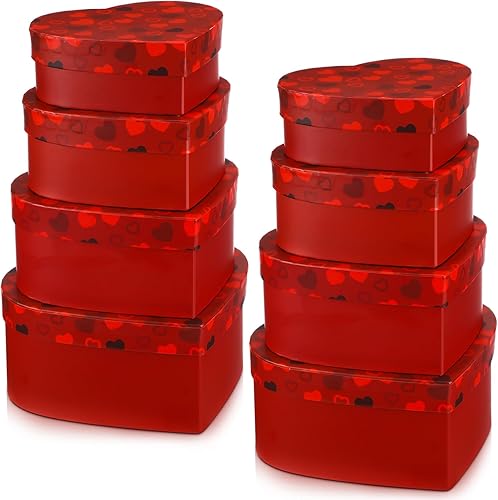 Zhanmai 8 cajas de regalo en forma de corazón para el día de San Valentín, caja de regalo de corazón de cartón con 4 tamaños, cajas románticas en