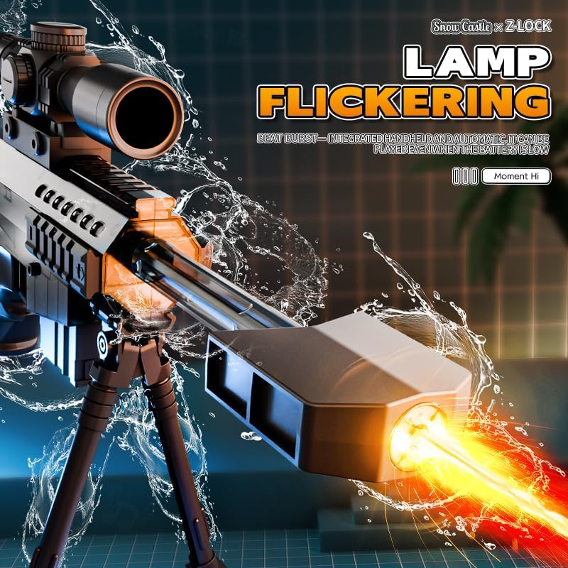 Barrett Electric Water Gun Sniper - One-Click Automatic Water Blaster with Flashing Lights, Linkage Reloading, Modular Battery, Long Range, Summer Pool Beach Toy Gift for Kids Adults (Black)