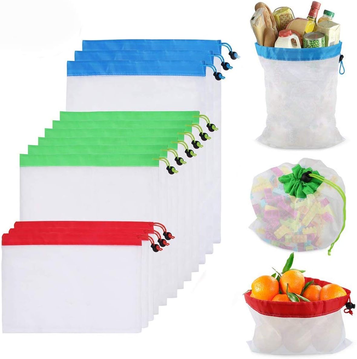12pcs Reusable Mesh Produce Bags Washable Recyclable Grocery Bags Eco Friendly Bags for Grocery Shopping Storage Fruit Vegetable Toys