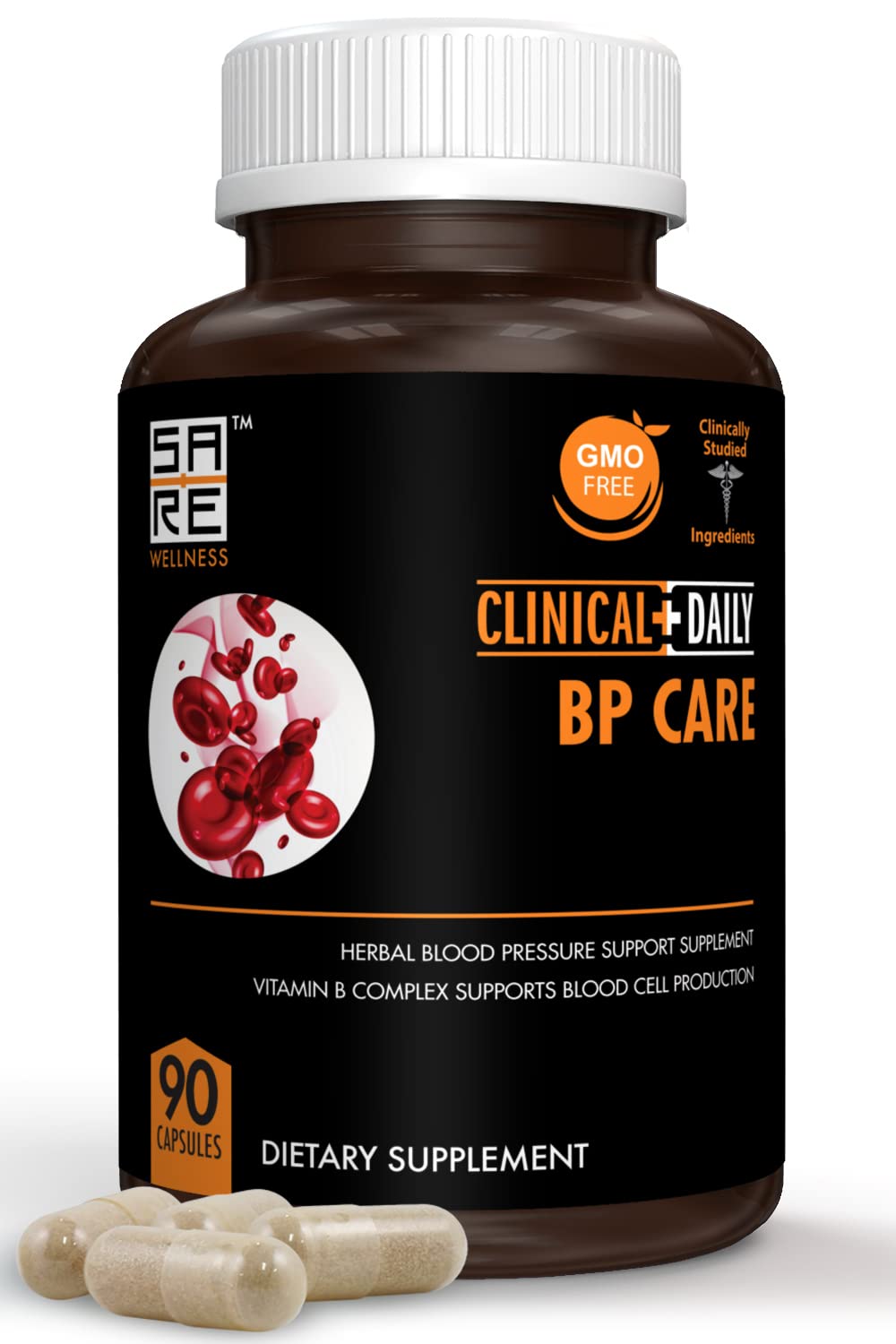 Clinical Daily BP Care - Non GMO Supplements. Hawthorne Berry BP Optimizer. Folic Acid, Niacin, Garlic, Uva Ursi, Buchu, Hibiscus, Vitamins B6 B12, C. 90 ct
