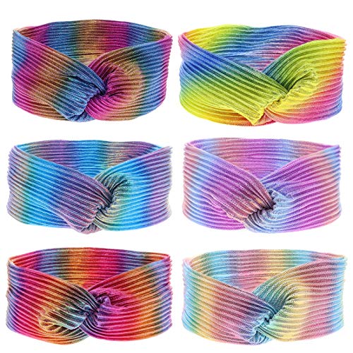FROG SAC 6 PCS Knot Mermaid Headbands for Girls, Kids Wide Headbands for Little Girl Hair Accessories, Cute Rainbow Birthday Party Favors, Stretch Hippie Turban Fabric Head Bands, Tie Dye Hair Band