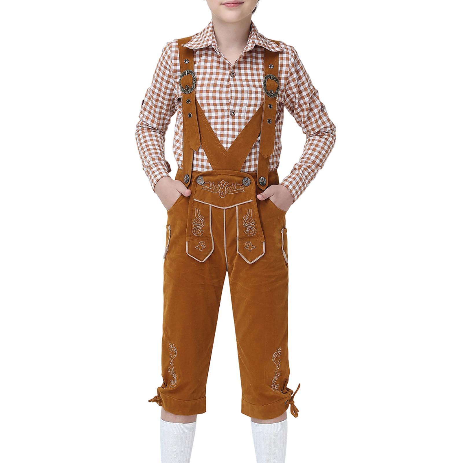 Generisch Lederhose Jungen Oktoberfest Outfit Kinder, Trachten Mit Stickereien Strampler Traditionelle Jumpsuit Cowgirls Leichter Baggy Für Oktoberfest Besondere Anlässe