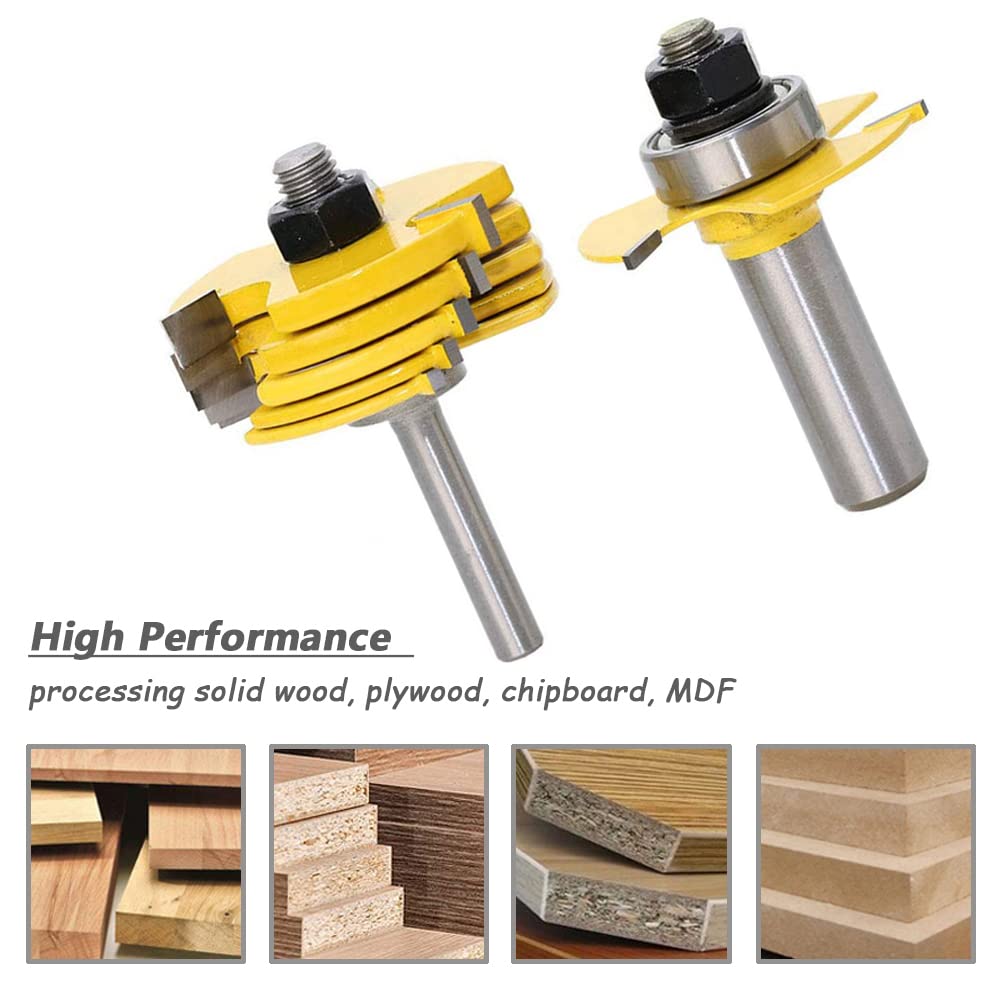 Mesee Lot de 6 fraises à rainurer en T - Tige de 8 mm - Empilables et réglables - Pour machine à graver