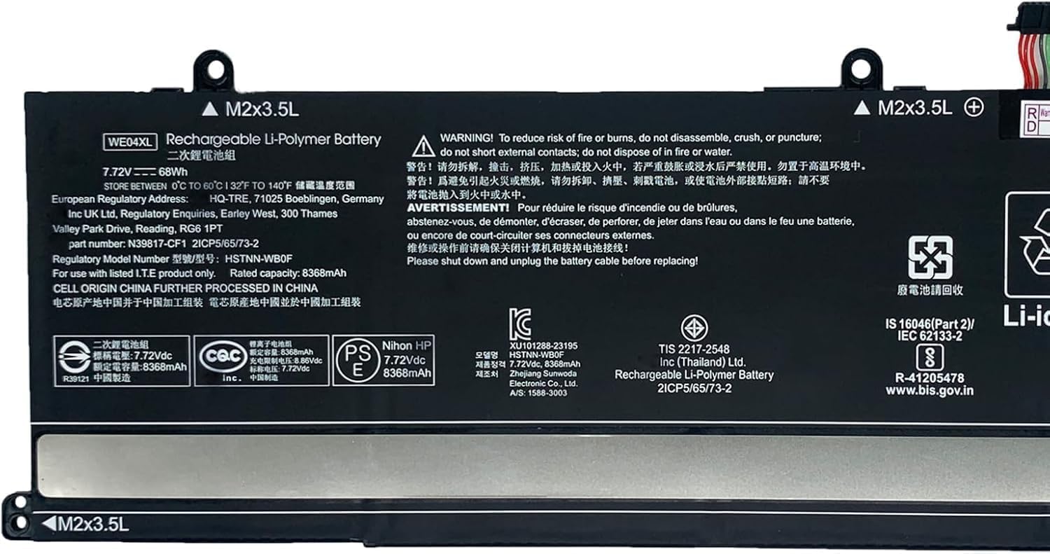 VGP-BPS4A WE04XL WE04068XL N39817-CF1 HSTNN-WB0F N39857-005 CBI1040B Laptop Battery Replacement for HP Pavilion Plus 16-ab 16T-AB/Spectre x360 14-aa 14-EU 2-in-1 / Envy x360 16-ac 16-ad 2-in-1