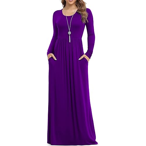 VIISHOW Women's Long Sleeve Loose Plain Maxi Dresses Casual Long Dresses with Pockets