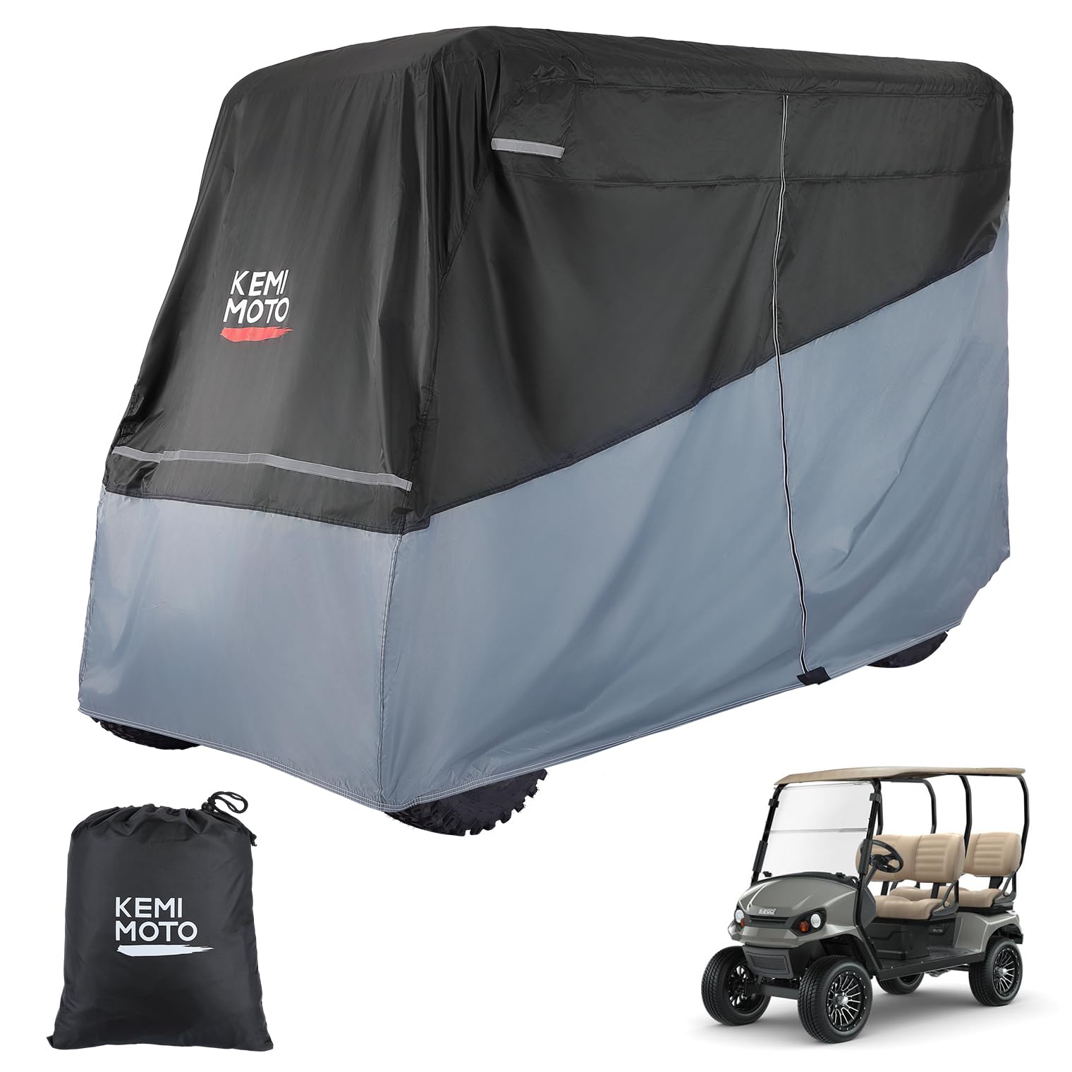 KEMIMOTO Golf Cart Cover, 2/2+2/4/4+2/6/6+2/8 Passenger Heavy Duty Golf Cart Rain Covers with Storage Bag Universal Compatible with EZGO Club Car