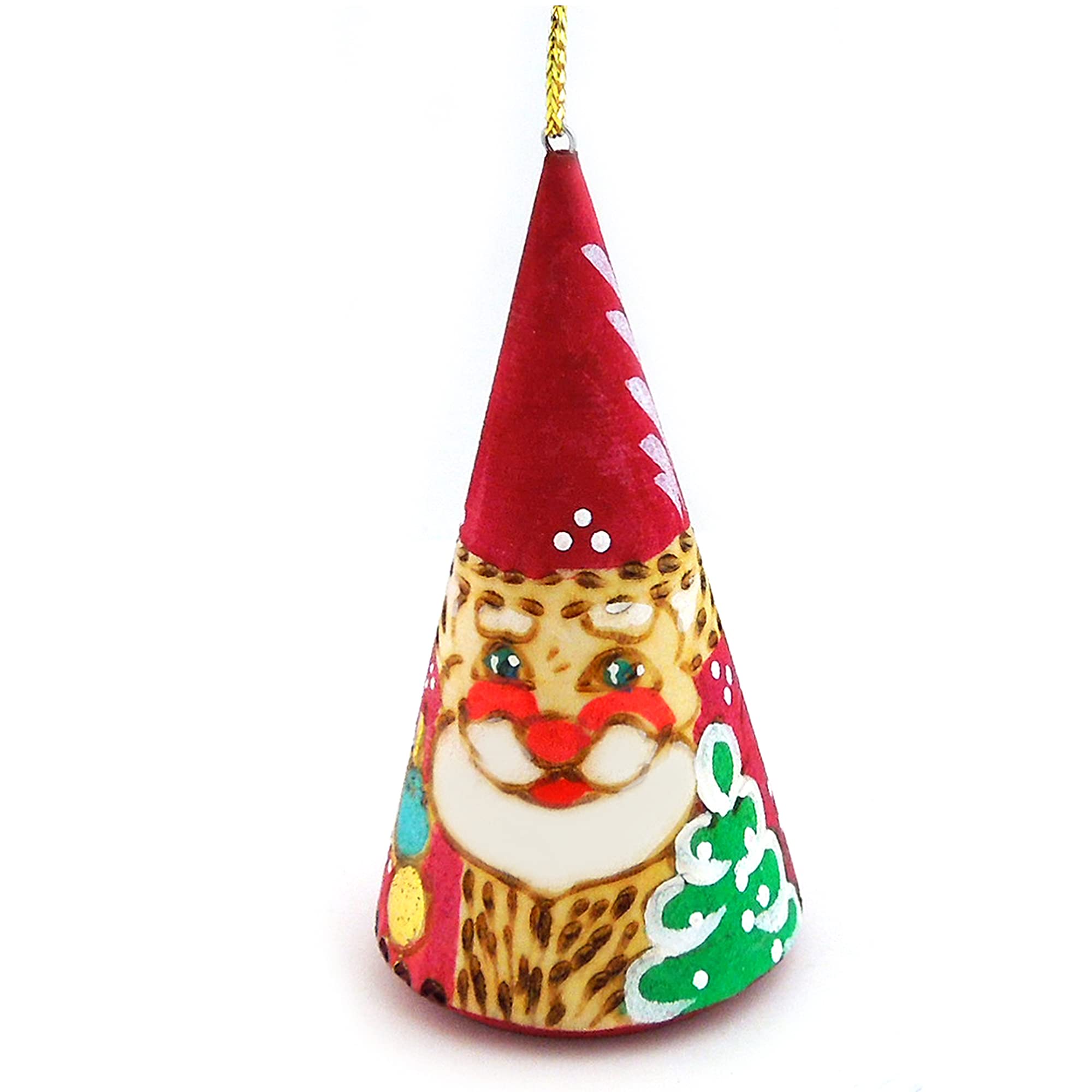 Needzo Santa Claus Christmas Ornament Wooden Figurine Christmas Decoration Russian, Hand Made Ornament - Carved Hand Painted Cone Shape 2 3/4 Inch