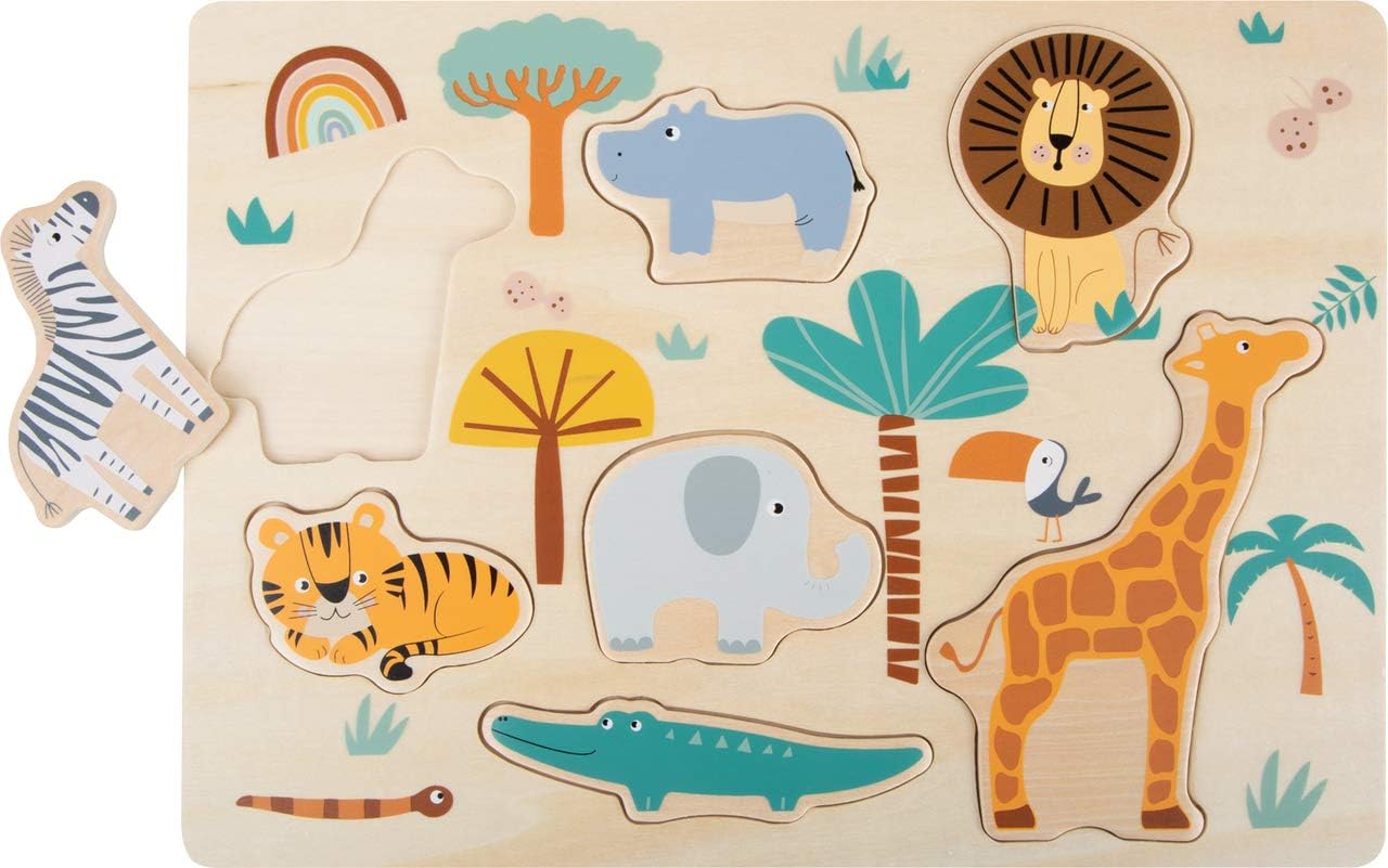 small foot 11701 Puzzle Safari, Made of Wood, for Ages 2+ Years, in Trendy Colours