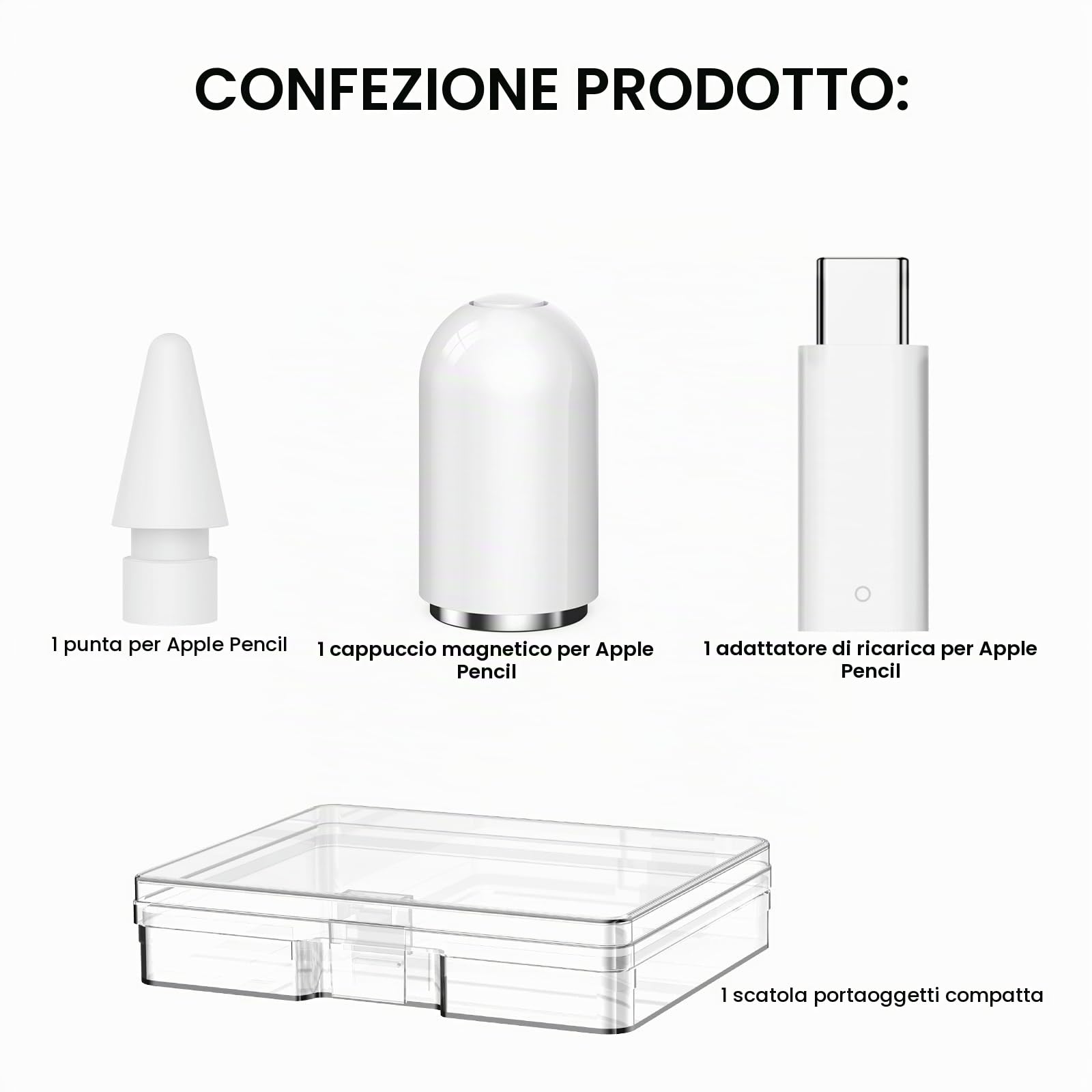 Set Accessori Compatibile Apple Pencil 1a Generazione Tappo Magnetico Adattatore Ricarica Punte Bianco