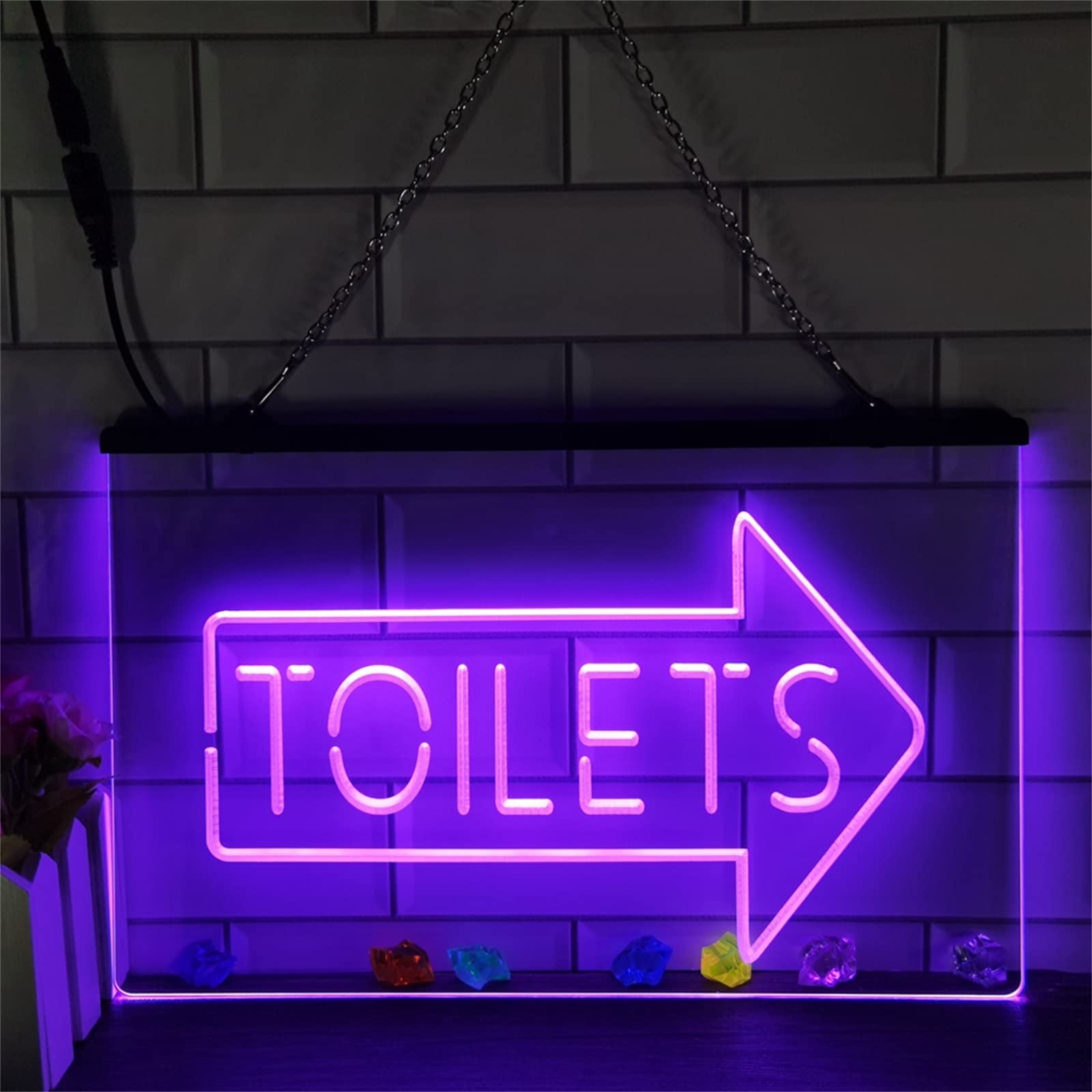Segno Neon Freccia Servizi igienici Luce Neon Freccia Bagno insegna Neon LED Freccia per Bagno Segno Toilette Negozio Ristorante dell'hotel insegna Luminosa Neon Segno Luminoso,E,11.8"x7.9"