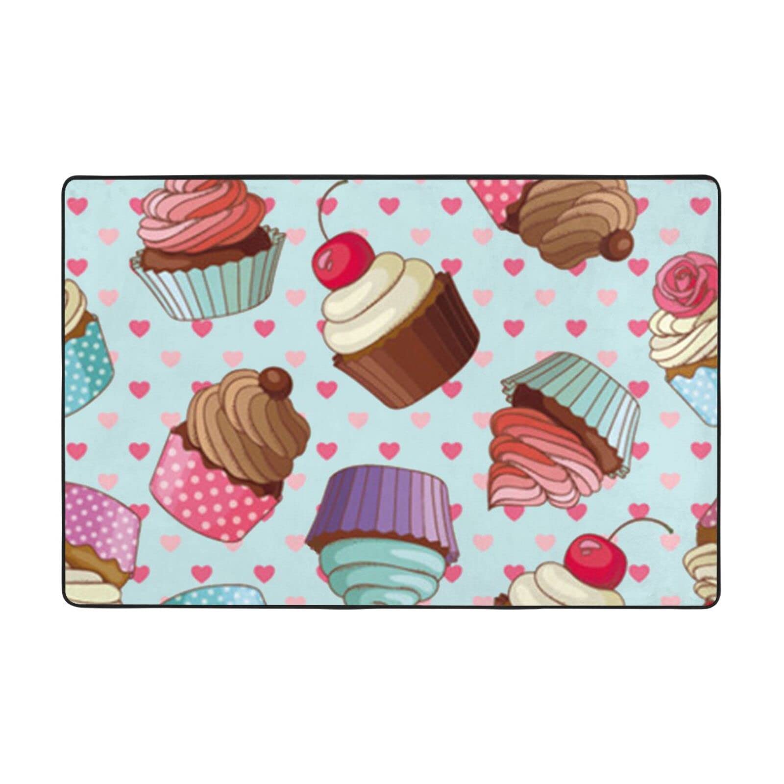 Tapis pelucheux en flanelle motif cupcake 91x61 cm pour chambre