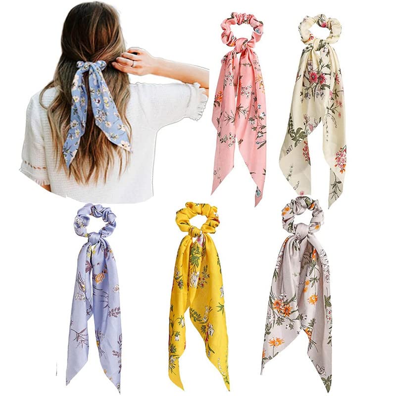 Shidara Blufly Ribbon Hair Scrunchies Printed Flower Boho Long Headband Ponytail Holders Floral Scarf Scrunchy Head Tie for Women and Girls | Multi | 5 Pices (B0CDH2K3GC) Amazon Price History, Amazon Price Tracker