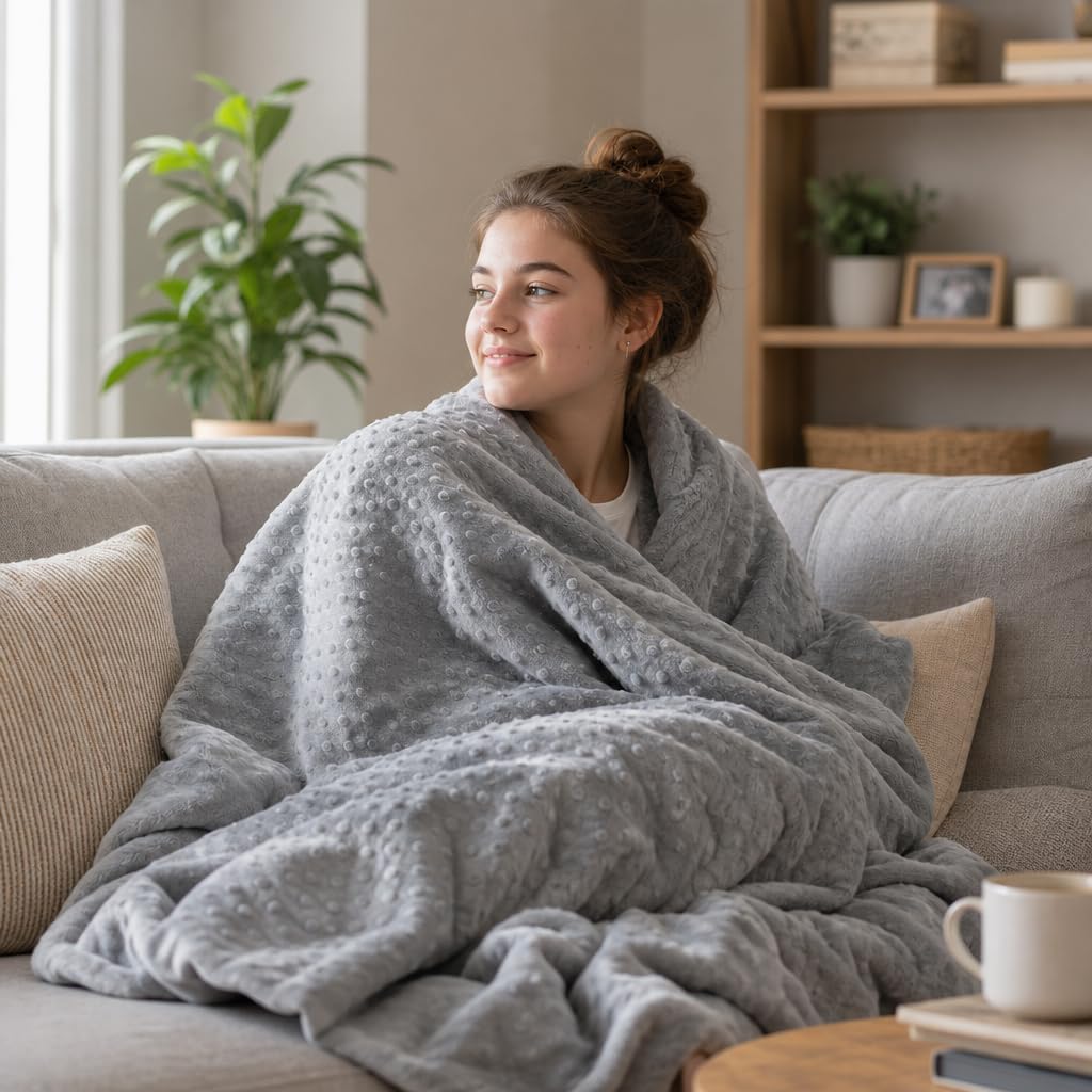 Degrees of Comfort Manta pesada de 10 libras con funda, 1 funda extraíble de felpa Minky Cozyheat incluida | Tecnología de microcuentas de vidrio | 41 x 60 pulgadas, 10 libras, color gris