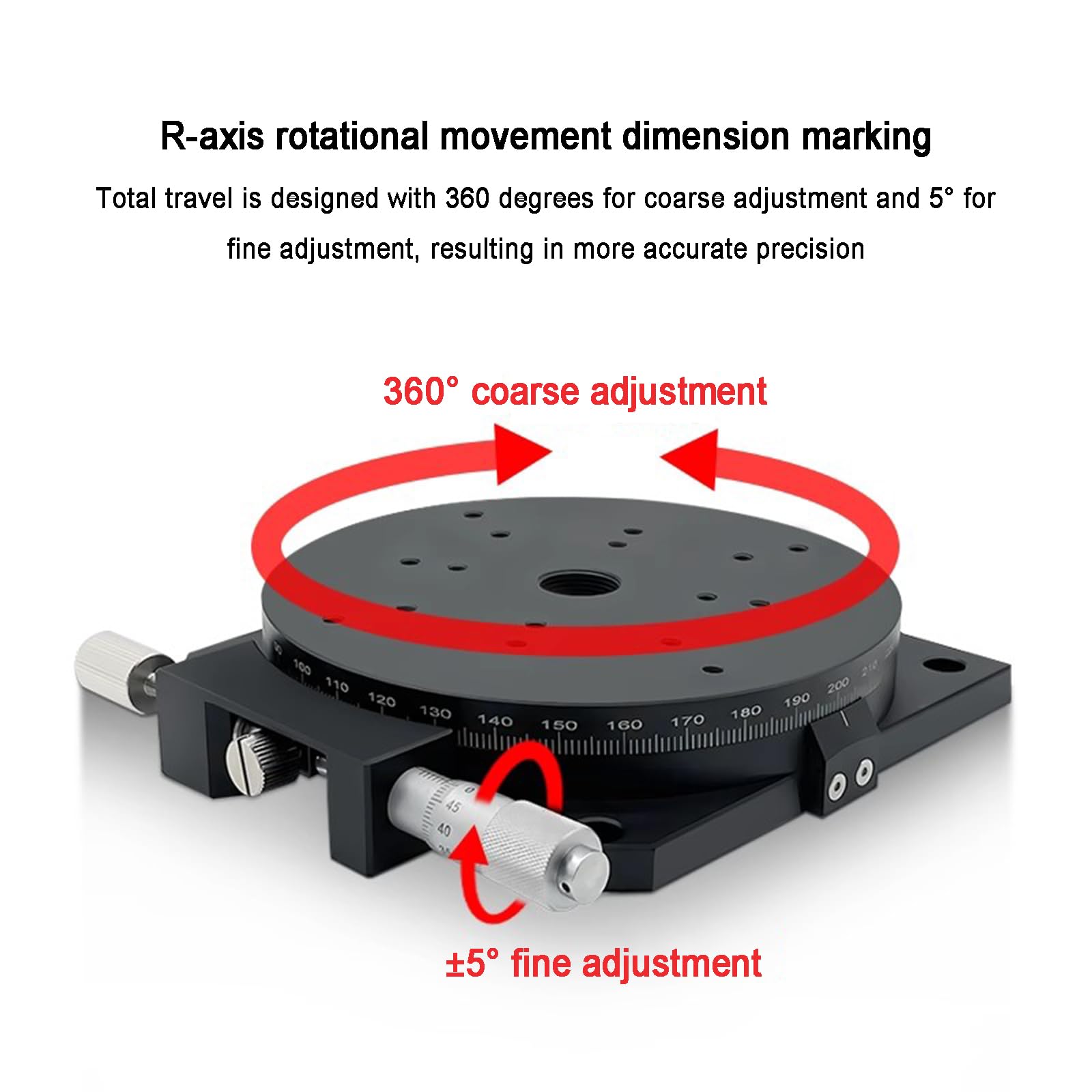 Etapa de rotación manual del eje R, mesa deslizante lineal de 360°, plataforma de corte de Φ80 mm, ideal para maquinaria de producción y equipos de prueba