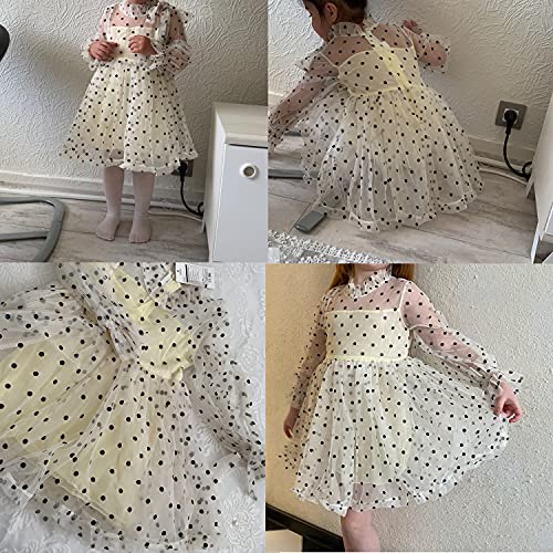 Ttyaovo Princess Girl Lace Dress Casual Flower Girls Baby Polka Dots #226_A Yellow 3-4 Years #TOP1