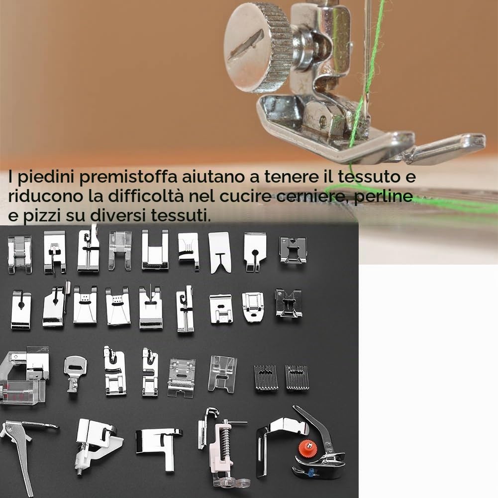 DEWIN 32 Pezzi Piedini Macchina da Cucire Kit Piedini,Set di Piedini per Cucire Domestico Piedino Macchina da Cucire Kit per la Giunzione dei Bordi e la Chiusura Lampo