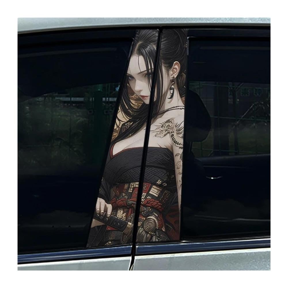 Decorative Items 2pcs Auto B Pillar Waterproof Stickers Japanese Style Samurai Car Center Column Decals(C)