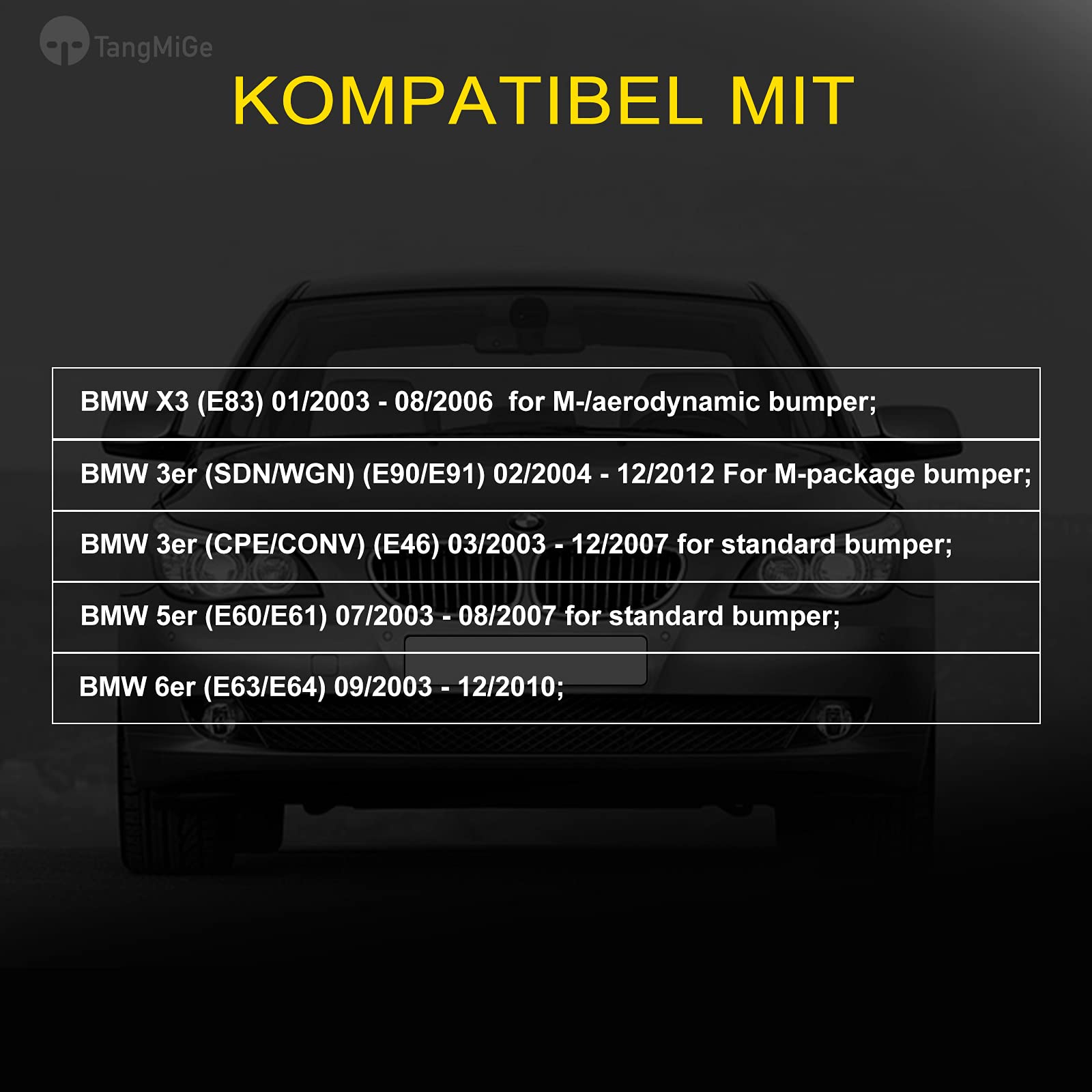 TangMiGe Luces antiniebla compatible con BMW (E90 E91 E46 E60 E61 E63 E64 E83) Serie 3 5 6 X3, 01/2003-12/2012, HB4, 1 Par (Claro)