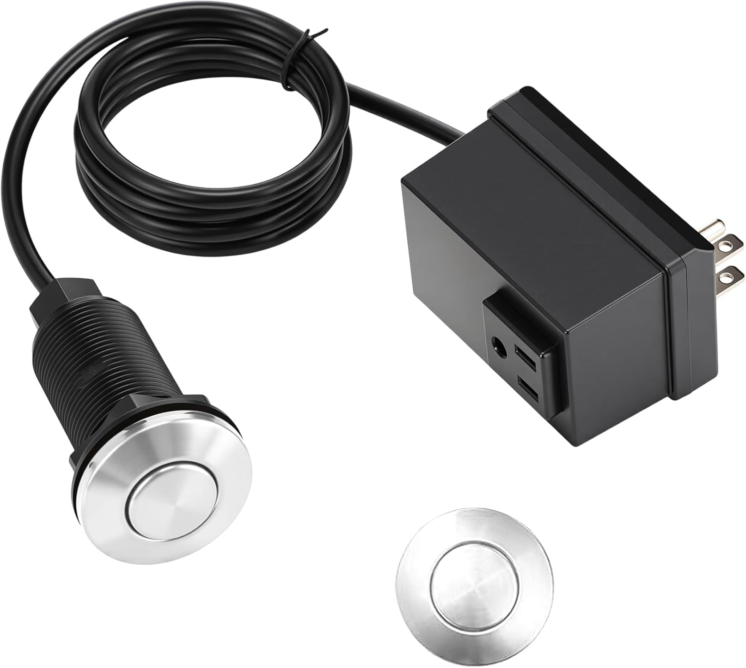 Relaxweex Garbage Disposal Air Switch Kit Wireless Sink Top Garbage Disposal Button Stainless Steel/On/Off Waterproof Button Kit with Long Switch Matte UL Listed(Single Outlet,Black,Short Size)