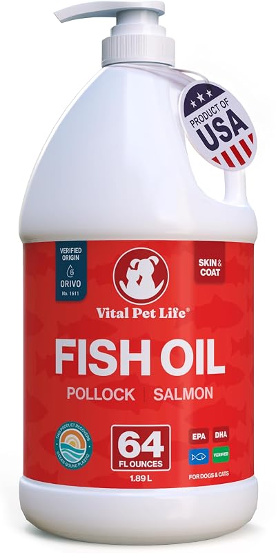 Suplemento de Óleo de Peixe para Cães Vital Pet Life com Salmão e Pollock, Ômega 3 Líquido 1,89 L