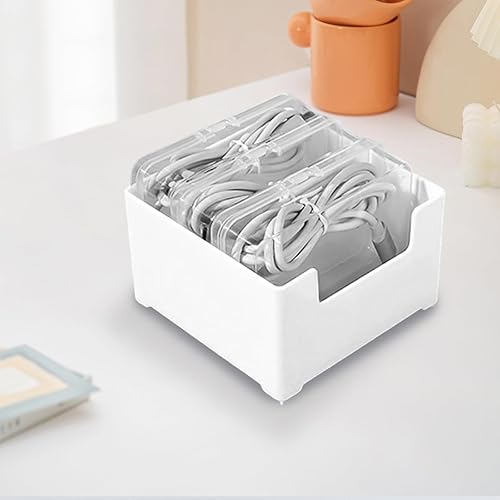 Caja de almacenamiento organizadora de cables con 3 contenedores pequeños, caja de gestión de cables de escritorio para cables de alimentación,
