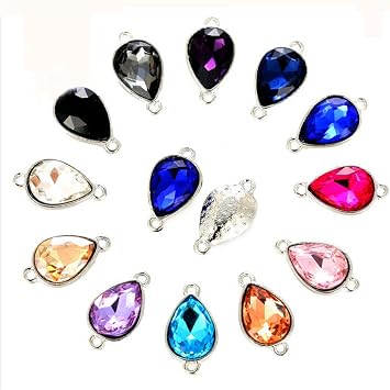 ChangJin 30PCS Mixed Colors Crystal Glass Teardrop connectors Links 13x18mm