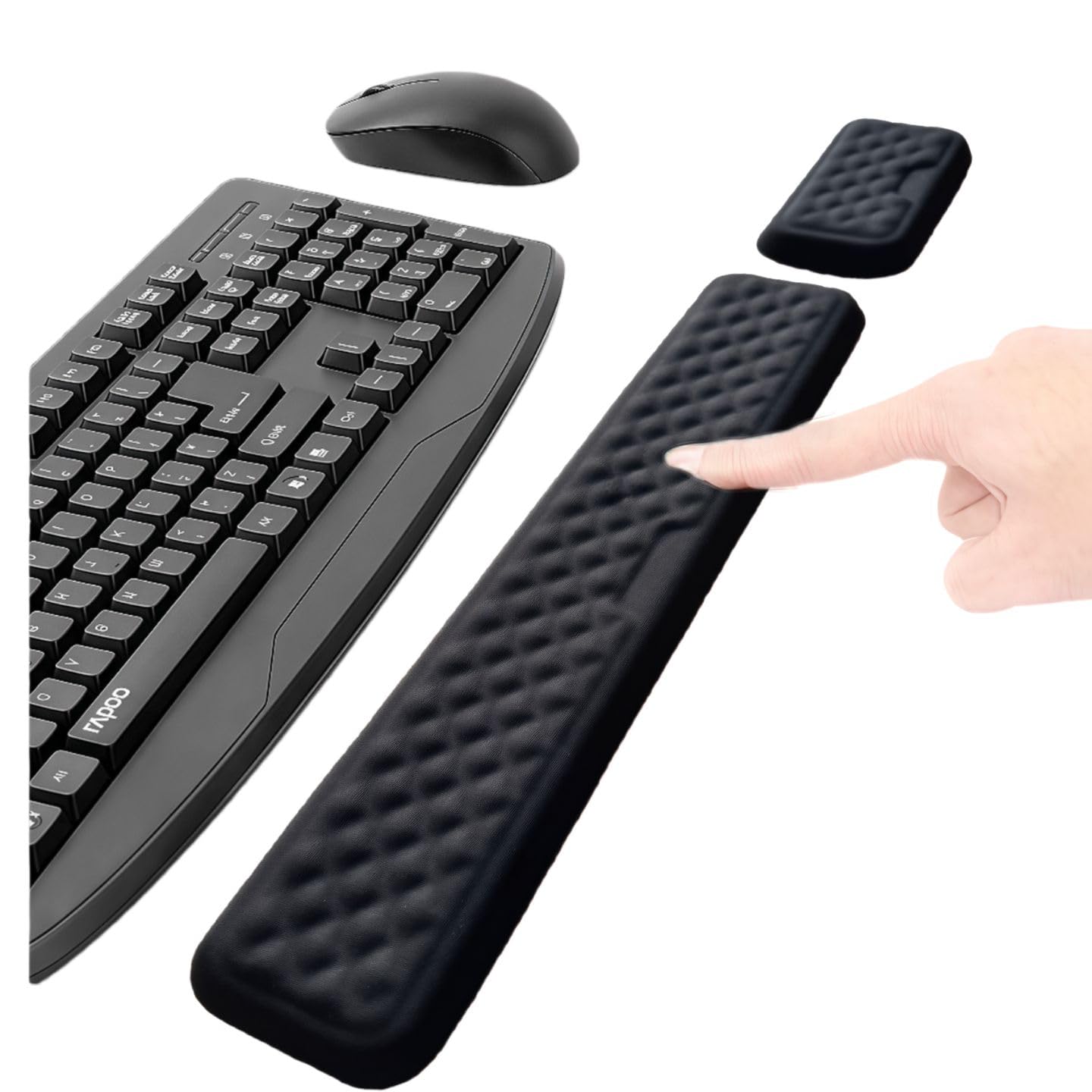 TEKXDD Keyboard Wrist Rest Pad Set, Memory Foam+ Wrist Cushion Support +Easy Typing +Pain Relief+Mouse Wrist Pad+Anti-Slip Wrist Support for Gaming,Computer, Laptop, Office (16.73+5.7 inches, Black)