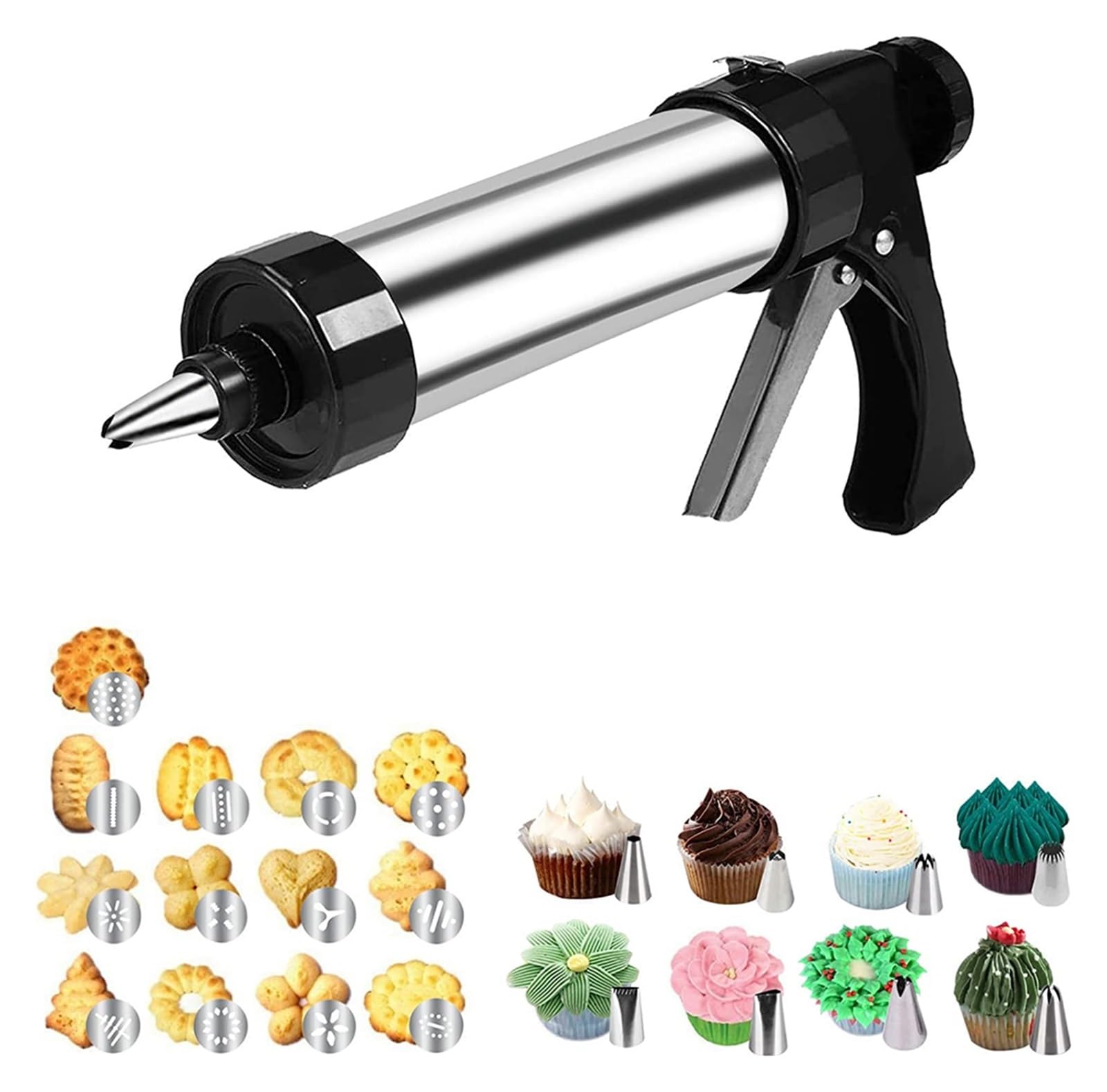 Genérico Kit de Presse à Biscuits, Ensembles Pistolets Biscuits avec 13 moules et 8 passepoils pâtisserie