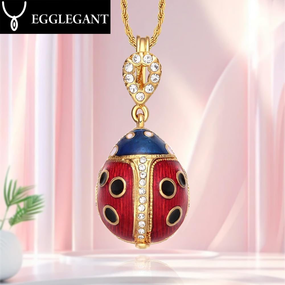Easter Ladybug Locket Necklace, Embossed Flower Charm Design Easter/Christmas Gift