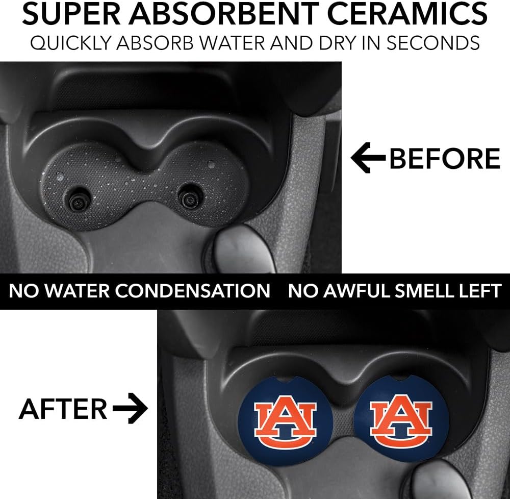 GRAPHICS & MORE Auburn University Tigers Primary Logo Car Coasters, Pack of 2, 2.5" Ceramic Stone, Drink Coaster for Cup Holders with Finger Notch - Image 3