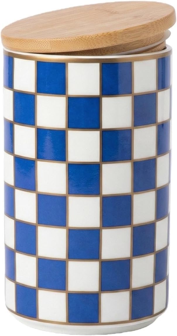 Frasco Cerámico Hermético para Café con Tapa, Azul Cuadros 800 ml