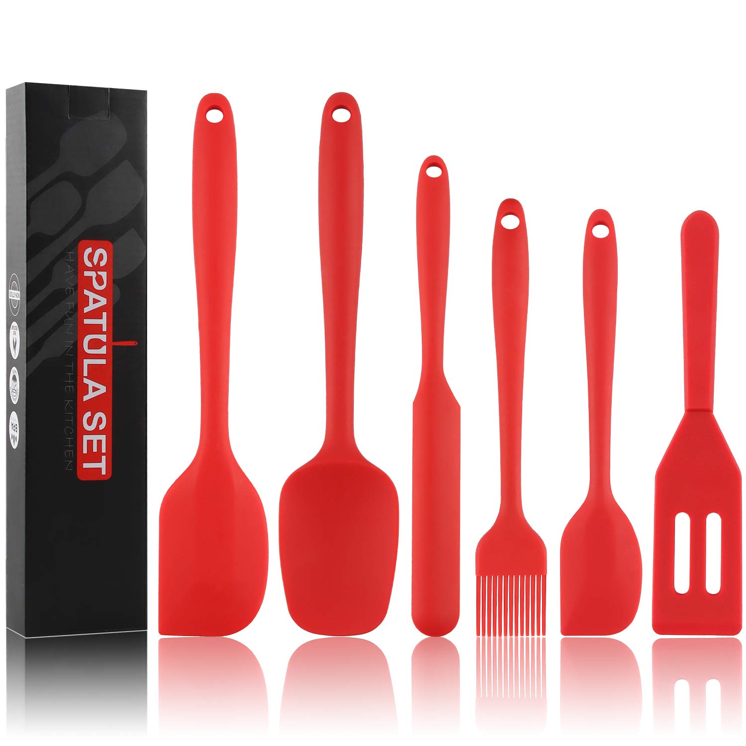 Spatule en Silicone，Spatule de Silicone de Cusine Kit，6 Ustensiles Antiadhésifs Résistants à La Chaleur Avec Noyau en Acier Inoxydable Résistant à La Corrosion Pour La Cuisson et Le Brassage (Rouge)