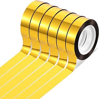 6 Rolls Mirror Tape Border, 1/2 Inch Gold Chrome Tapes, Self Adhesive Metalized Polyester Film Decorative Tapes, DIY Graphic Art Tape for Wall Decor TV Frame Crafts Gift Box Wrapping