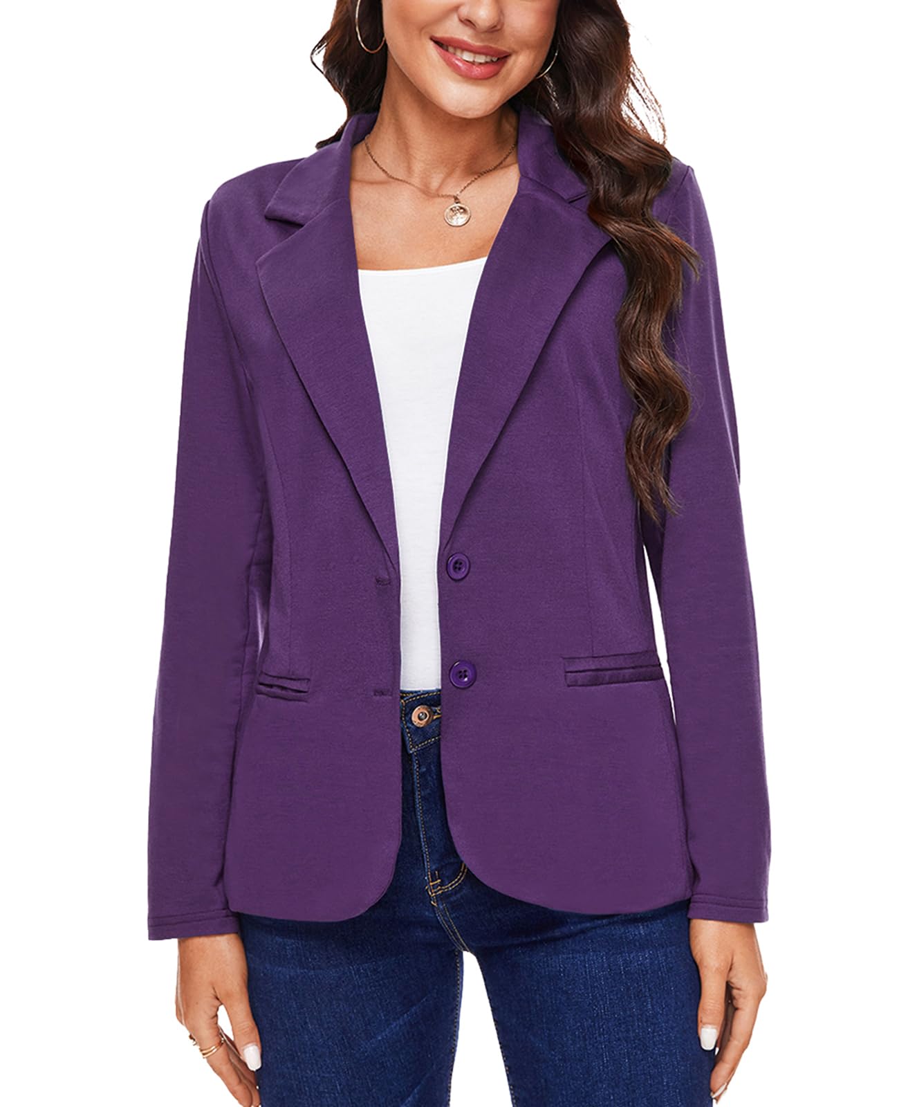 MINTLIMIT Women Long Sleeve Blazer Button Front Work Casual Office Lapel Suit Jacket Lightweight Knit Blazers with Pockets
