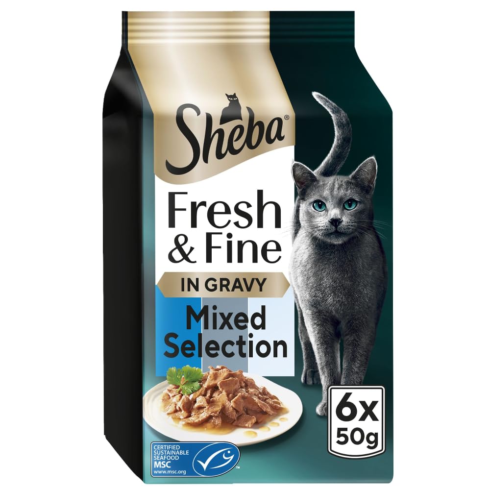 SHEBA Fresh & Fine Cat Pouches with Tuna & Cod in Gravy 8 x 6x50g