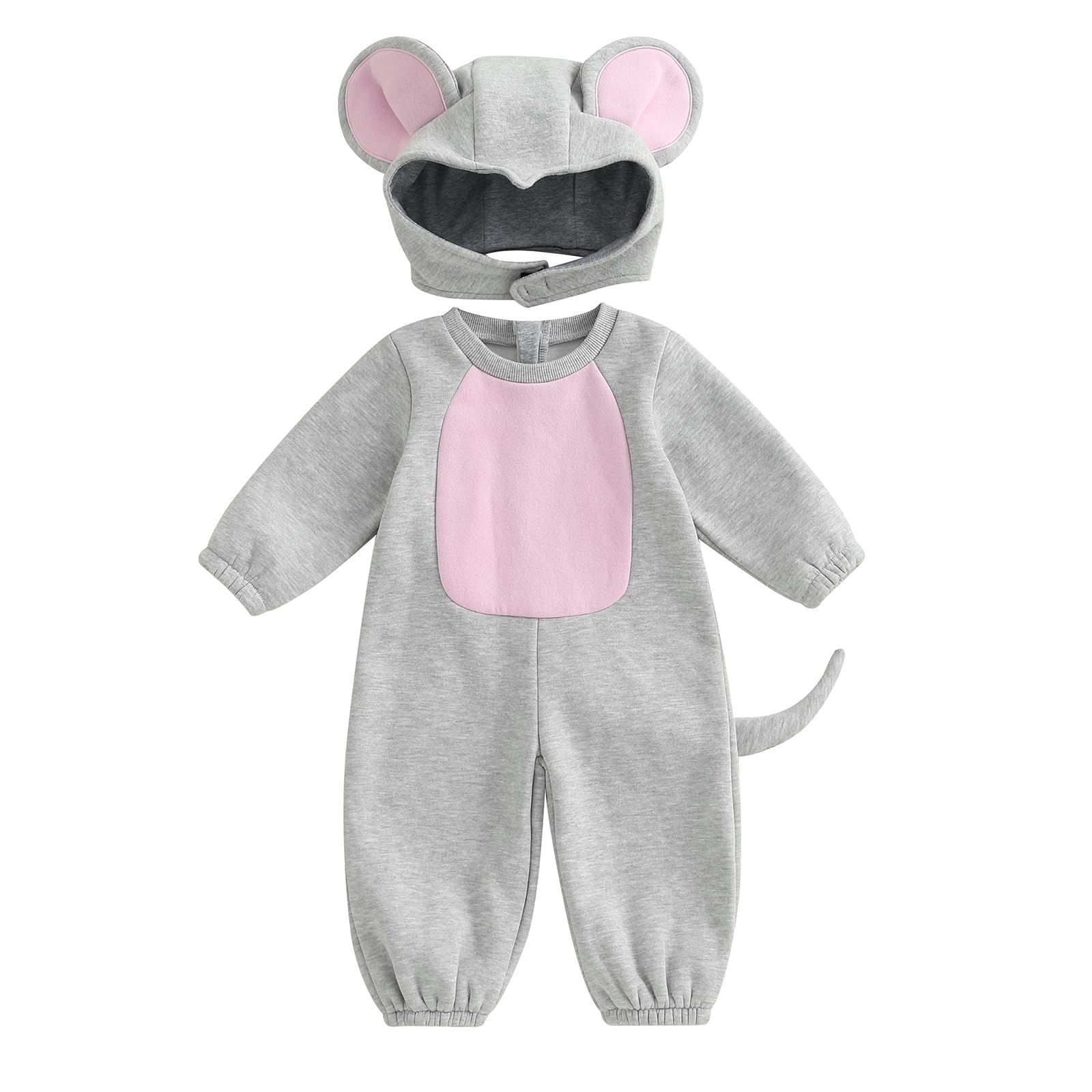 Xeadoffubio Toddler Baby Girl Boy Halloween Animal Costume Black Cat Costume Shark Costumes Fuzzy Warm Fall Winter Animal Jumpsuit Halloween Dinosaur Outfit (Gray Mouse, 0-6 Months) โ image 1