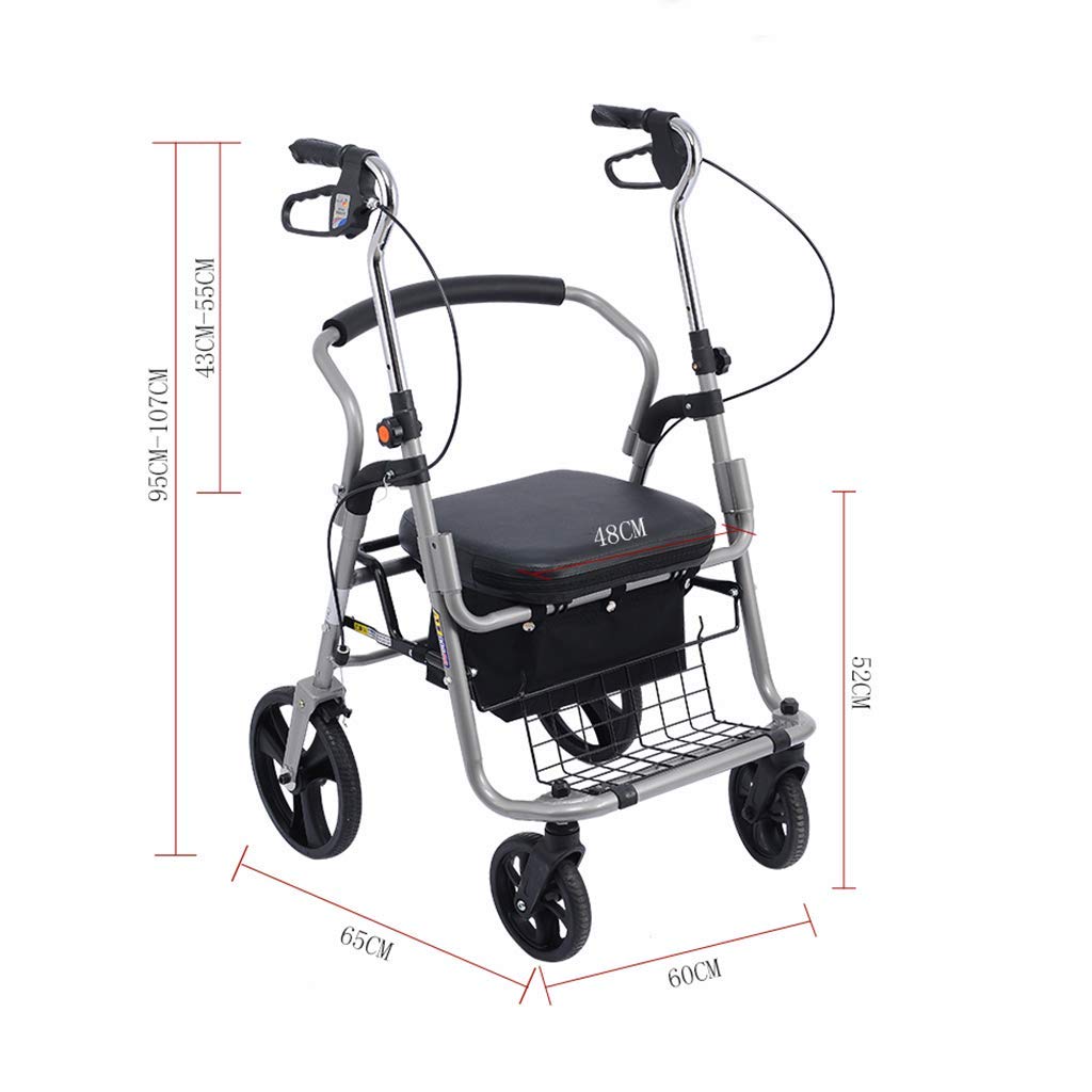 Rollator z siedziskiem, 4 kołami Medyczne pomoce do chodzenia Składany, wytrzymały chodzik Rollator Lekka, wysokiej jakości rama ze stopu aluminium