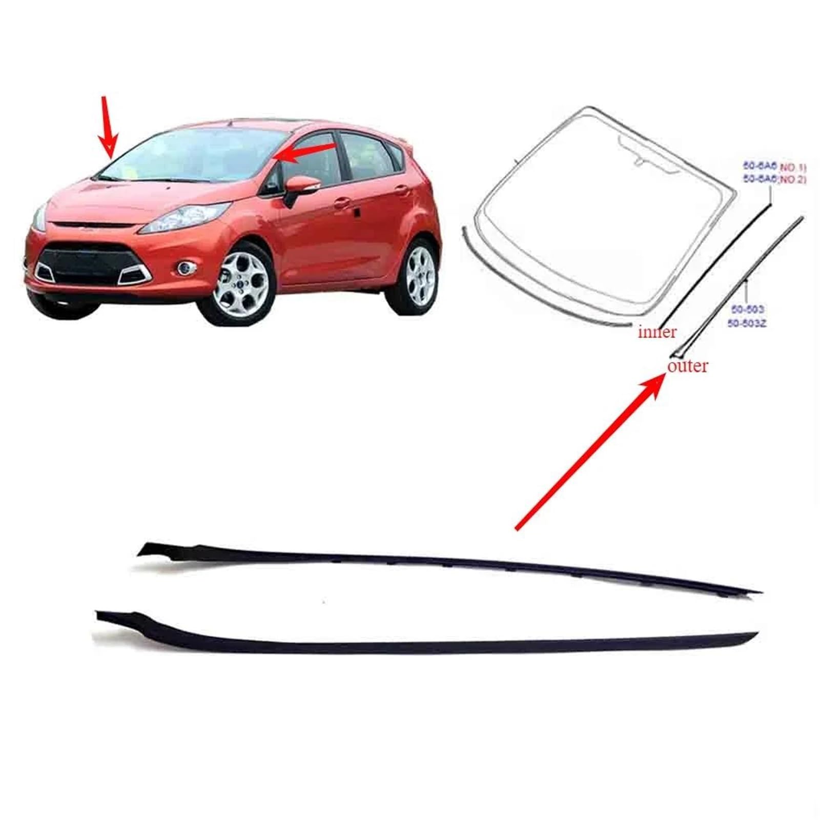 Guarnizione in Gomma Parabrezza Anteriore Esterno In Gomma Laterale Per Ford Per Fiesta 2009-2014 Be8Z5403136A Guarnizione Protettiva In Laminato Esterno Guarnizione(2 pezzi)