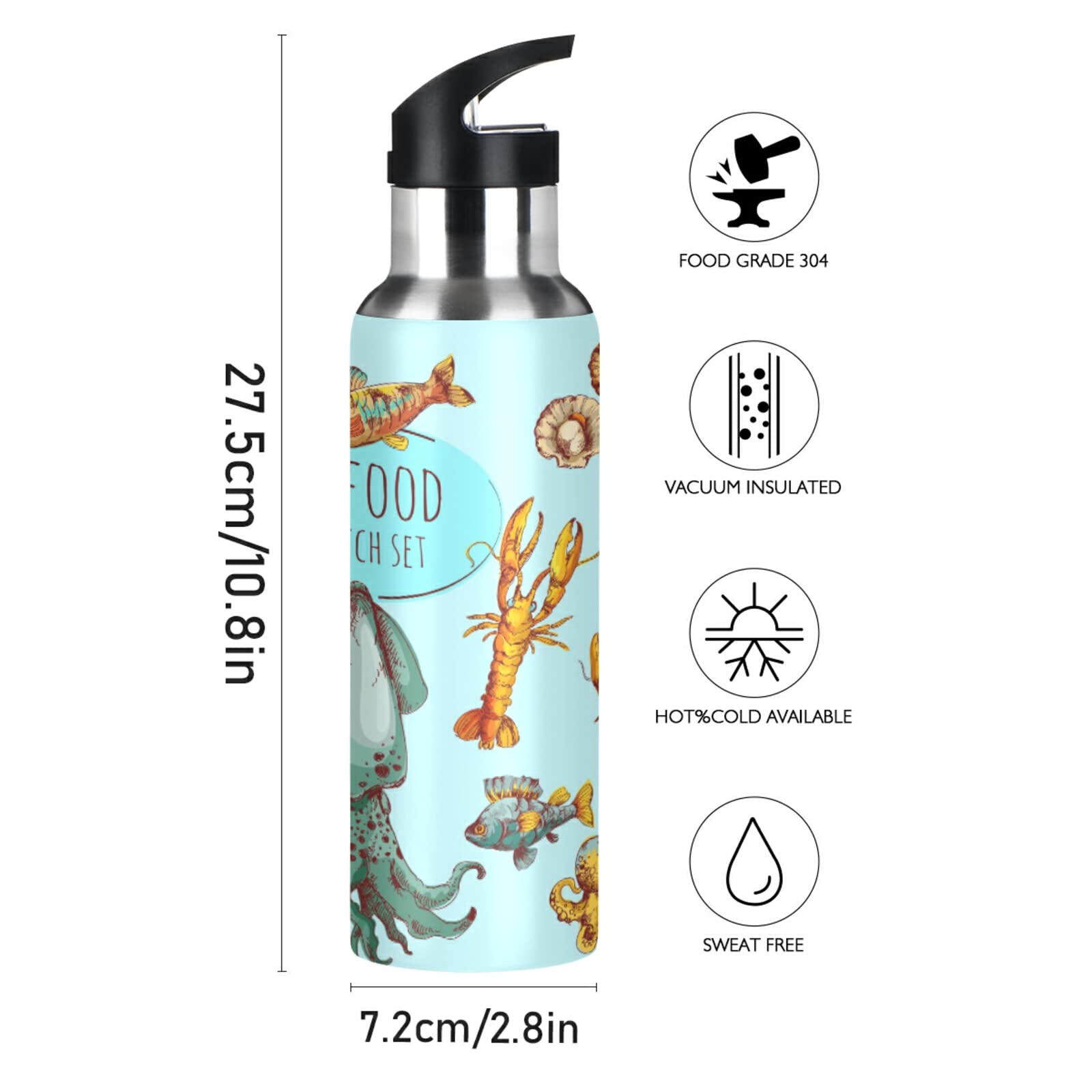 Mnsruu Edelstahl Trinkflasche Mit Strohhalm – 600 Ml, Doppelwandig, BPA-frei, Blauwal Design Für Kinder & Sport