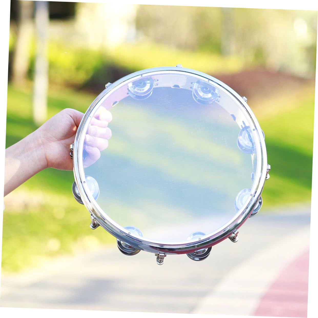 WOONEKY Pandereta de Mano de Percusión de 8 Pulgadas y Cuerpo Abs Aro de Acero Inoxidable con Doble Serie Que Estimula Interés y Concentración Instrumento Musical para Niños
