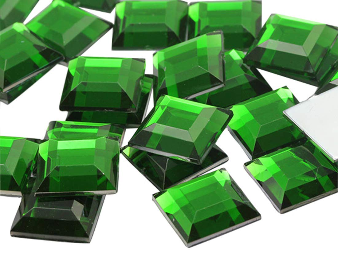Flat Back Square Acrylic Rhinestones 15mm Plastic Gems Costume Jewels Embelishments for Jewelry Making - 30 Pieces (Green Peridot H120)