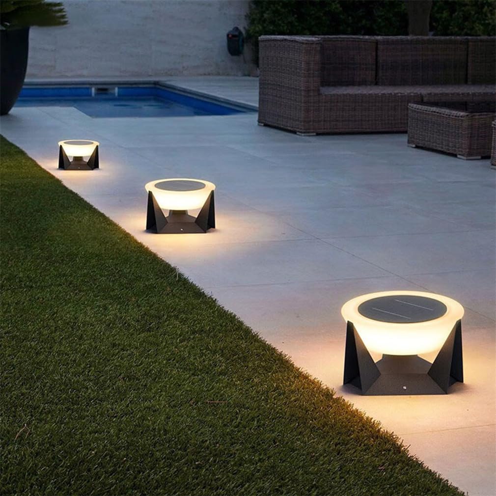 Zewnętrzne lampy solarne do ogrodu, dekoracja stołu Nowoczesna wodoodporna lampa kolumnowa LED, biały akrylowy klosz lampy ze stali nierdzewnej na taras